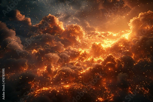 Fiery explosion in space, Abstract background, render illustration