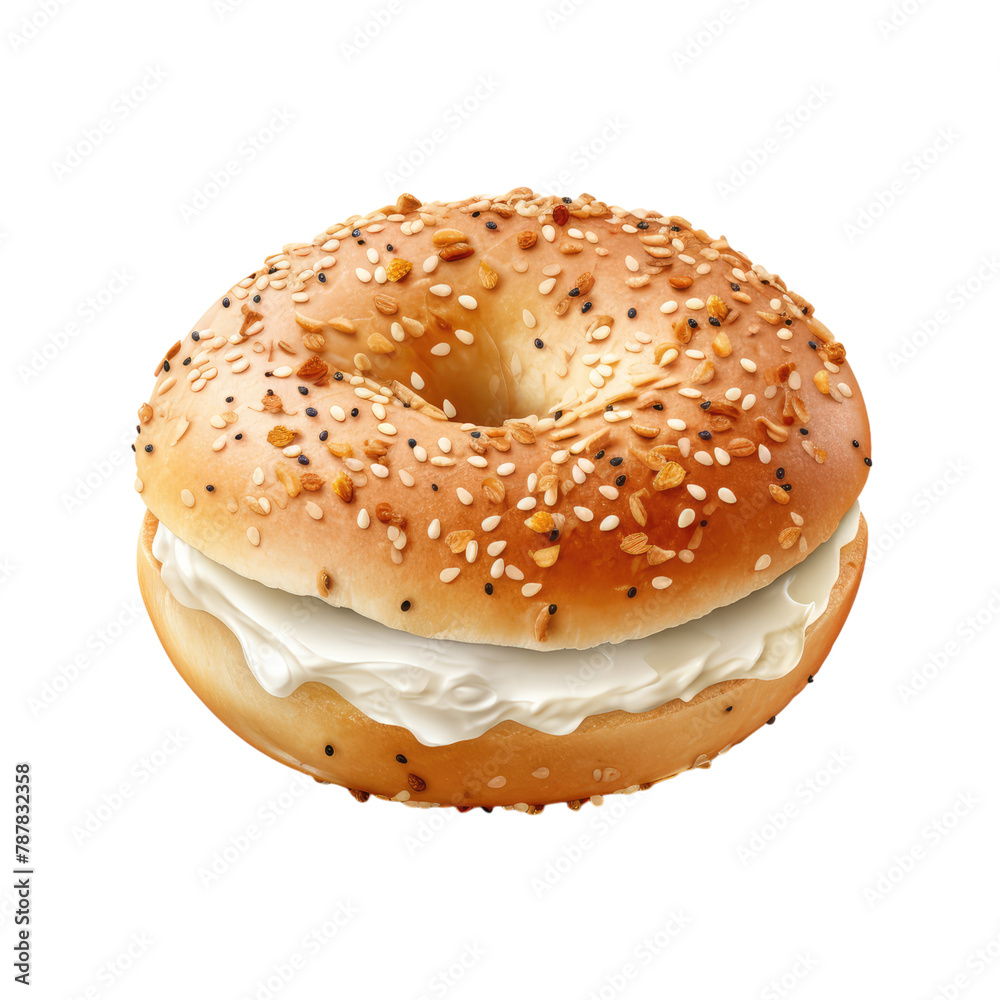 A Bagel with Cream Cheese Inside and a Sesame Seed Bagel A Bagel with Cream Cheese Inside and a Sesame Seed Bagel