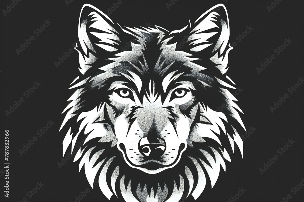 Wolf tattoo,  Hand-drawn illustration on a black background,  Vector