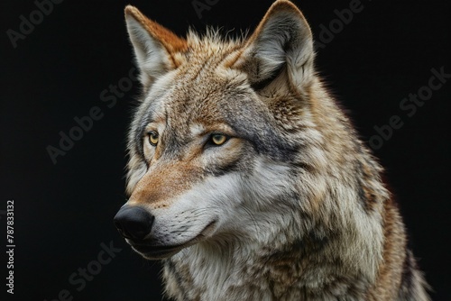 Portrait of a wolf on a black background  close-up