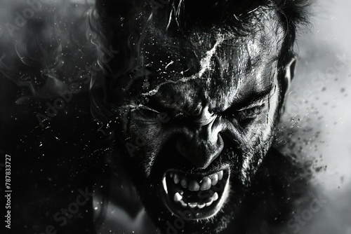 Screaming zombie, Horror film, Black and white photo