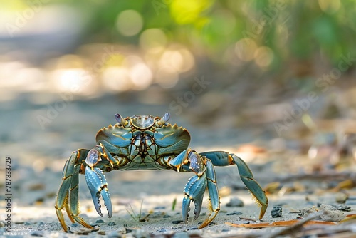 Blue crab on the beach in the morning light,Thailand