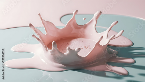 A vibrant and delightful splash of a creamy, milk-based liquid, reminiscent of a smoothie, yogurt, or cream. Generative AI