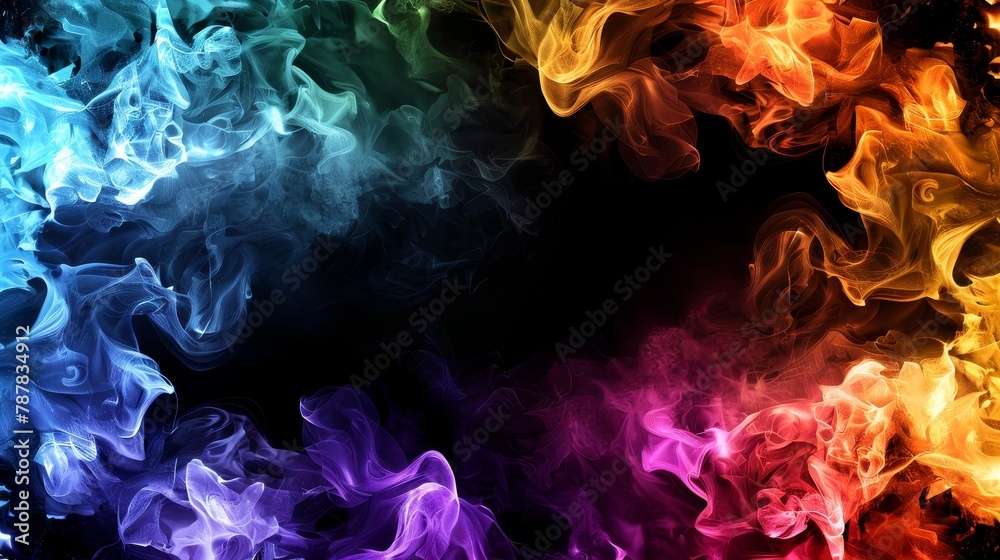 A color flyer template with a transparent smoke effect