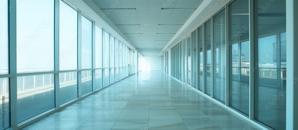 Obraz premium An empty hallway within the contemporary office structure.