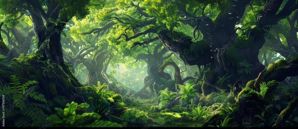 green jungle with giant tree roots forming arches, mystical fantasy forest, fantasy background green jungle with giant tree roots forming arches, mystical fantasy forest, fantasy background