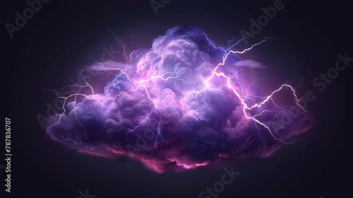 An icon of a thunderstorm cloud with lightning, isolated on a transparent background. Realistic element for weather forecasts. © Mark