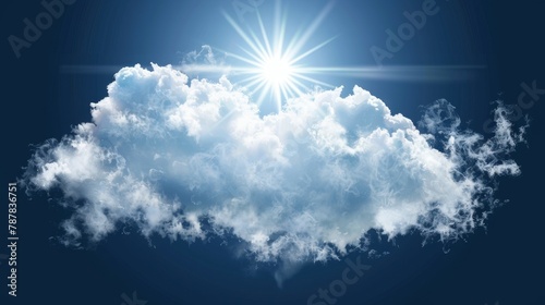 The realistic modern illustration depicts elements for weather forecasts  including a sun and white clouds on a transparent background.