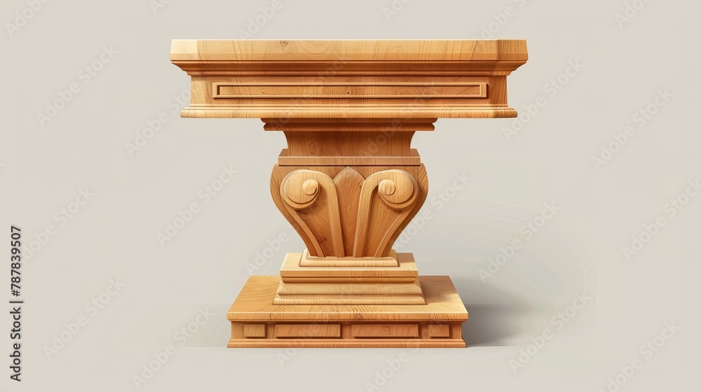 Typical wooden podium or pulpit with microphone for speaking at conferences, lectures, or debates. Modern realistic rostrum for orators giving presentations to the press or communicating with the Typical wooden podium or pulpit with microphone for speaking at conferences, lectures, or debates. Modern realistic rostrum for orators giving presentations to the press or communicating with the