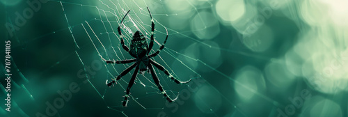 Emerald Arachnid: Spider Looming in a Misty Web photo