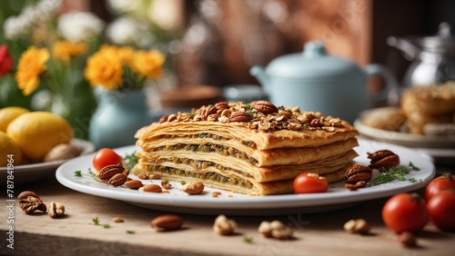 Shor Gogal A type of layered pastry filled with nuts and spices. photo