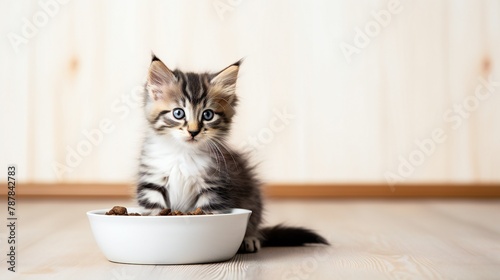 Banner style kitten eating in bowl