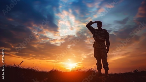 A woman soldier salute in the morning.