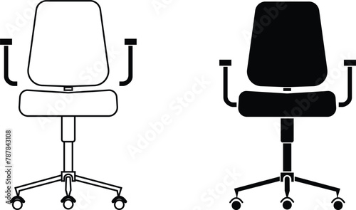 Vector set minimal office chairs angle view isolated on transparent background, empty work stool with wheels vector, Stylish modern Business swivel chair , Furniture for office Interior in flat style.