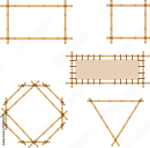 Bamboo picture frame, set of bamboo vine frames isolated on white background. Vector, design illustration. Vector.