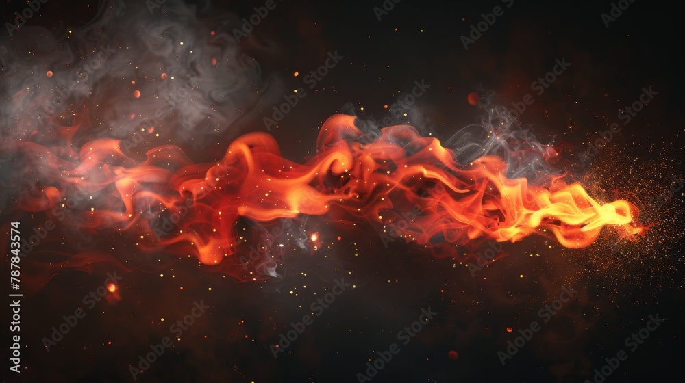 Smoke with red fire glow border. Burning flame, campfire, blaze effect frame, glowing red flare with black steam. 3D modern illustration isolated on transparent background.