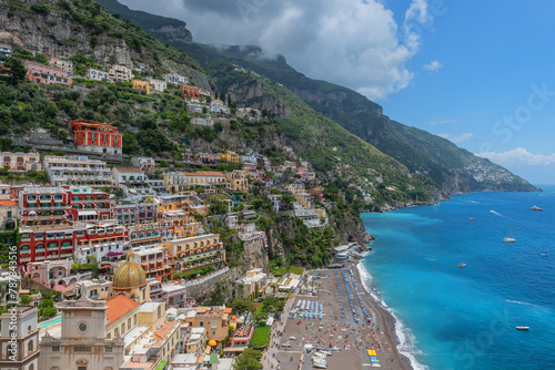 Fototapeta Naklejka Na Ścianę i Meble -  Terraces of the famous Italian resort town of Positano on the Amalfi coast of the Mediterranean Sea