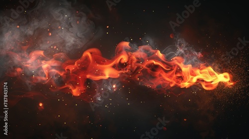 Smoke with red fire glow border. Burning flame, campfire, blaze effect frame, glowing red flare with black steam. 3D modern illustration isolated on transparent background.