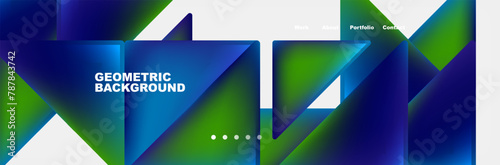 A white background showcasing a pattern of azure triangles and rectangles on an electric blue geometric background. The display device is highlighted with symmetry and parallel lines