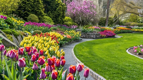 Photograph manicured gardens bursting with colorful bloom