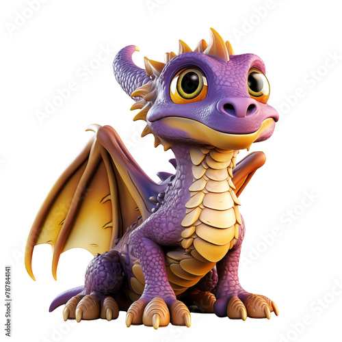 Purple and yellow dragon  cartoon 3D model isolated