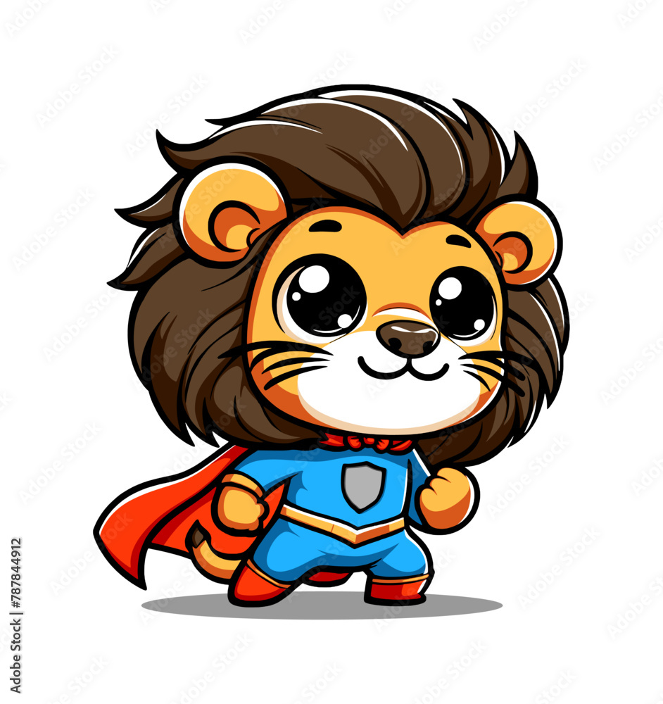 Obraz premium cartoon character of lion super hero - brown and blue (artwork 3)