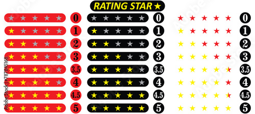 Rating stars badges. Feedback or Rating. Rank, level of satisfaction rating. Five stars customer product rating review. 5 star rating icon. Vector isolated On white Background