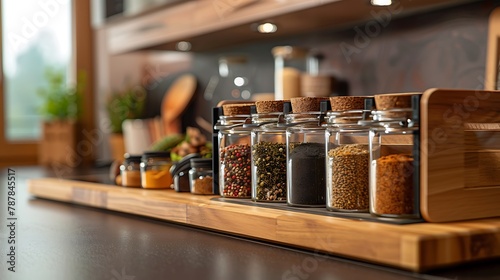 Spice rack on modern kitchen countertop