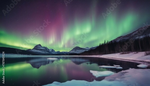 aurora on lake in the mountains
