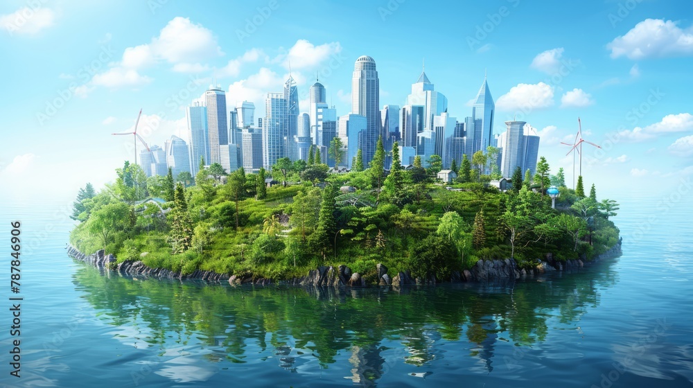 Obraz premium Eco concept. City of future. Solar energy town. wind energy. Save the planet concept. Earth Day.