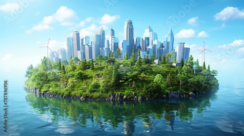 Eco concept. City of future. Solar energy town. wind energy. Save the planet concept. Earth Day.