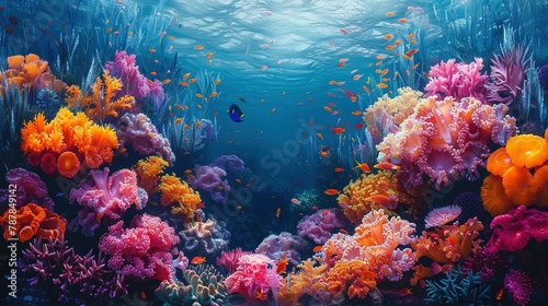 Coral reef with tropical fish,Incredible and amazing coral reefs full of multi colored fish and sea creatures, like an underwate