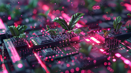 Tech plant growing computer, generative Ai