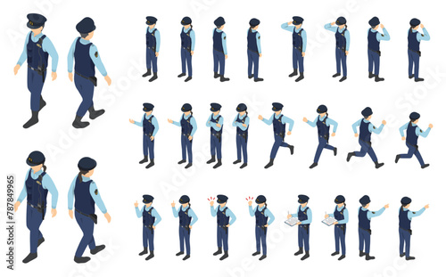 アイソメトリックイラスト:警察官