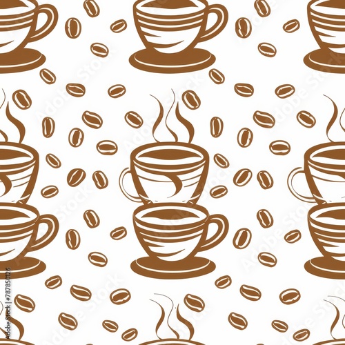 Classic Coffee Indulgence - Seamless Print Tile with Cups and Beans