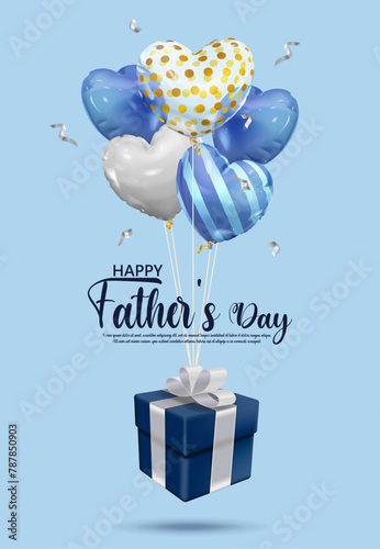 Father's Day greeting card with a bunch of heart balloons tied with gifts