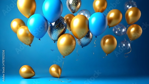 Wallpaper Mural Sparkles Background, Blue Gold Foil Balloons, Celebration Birthday Concept Torontodigital.ca