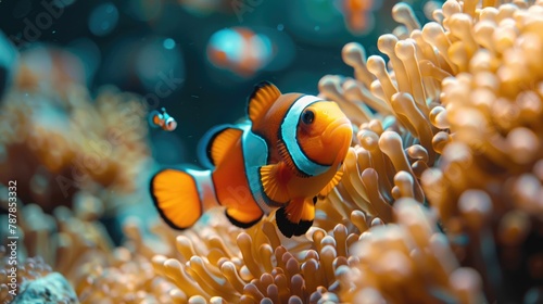 Orange and white clownfish in aquarium