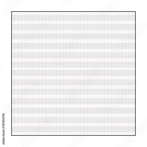 Graph paper. Printable grid paper with stave on a white background. A blank music sheet paper with staff. Geometric pattern for composition, education, school. Realistic lined paper blank