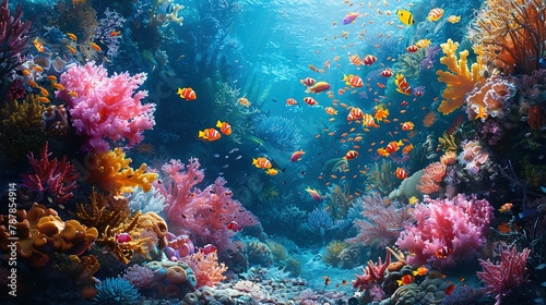 Coral reef with tropical fish,Incredible and amazing coral reefs full of multi colored fish and sea creatures, like an underwate