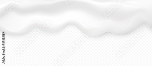 Milk cream vector high quality texture with shadow isolated on transparent background. Melted white creamy, youghurt, milkshake border template