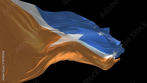 3d animation of the national flag of Tierra del Fuego Province Argentina waving in the wind. photo
