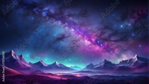 Lovely fantasy starry night sky with vibrant blue and purple  a galaxy  and auroras in 4K resolution wallpaper