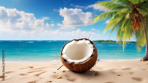 coconut on the beach High Definition 8K Wallpaper Stock Photo