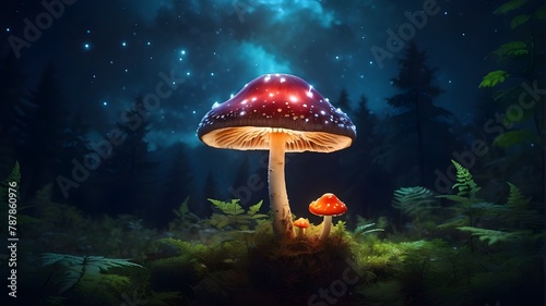 luminous mushroom in the night sky  a mushroom in the forest