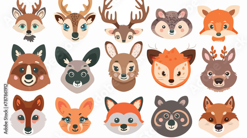 Fototapeta Naklejka Na Ścianę i Meble -  Forest animals. Cute animal faces. Colored vector set