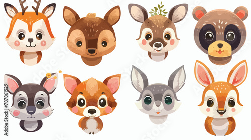 Forest animals. Cute animal faces. Colored vector set © Hassan