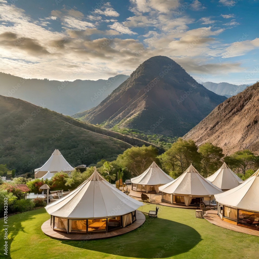tent in the mountains,the mountains glamping tents nestled the lush countryside, travelers a luxurious in harmony
