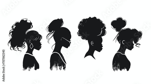 Four black female logos or icons. Stylish graceful