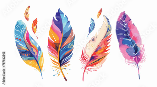 Four bright abstract feathers. Different shapes. Hand © Hassan